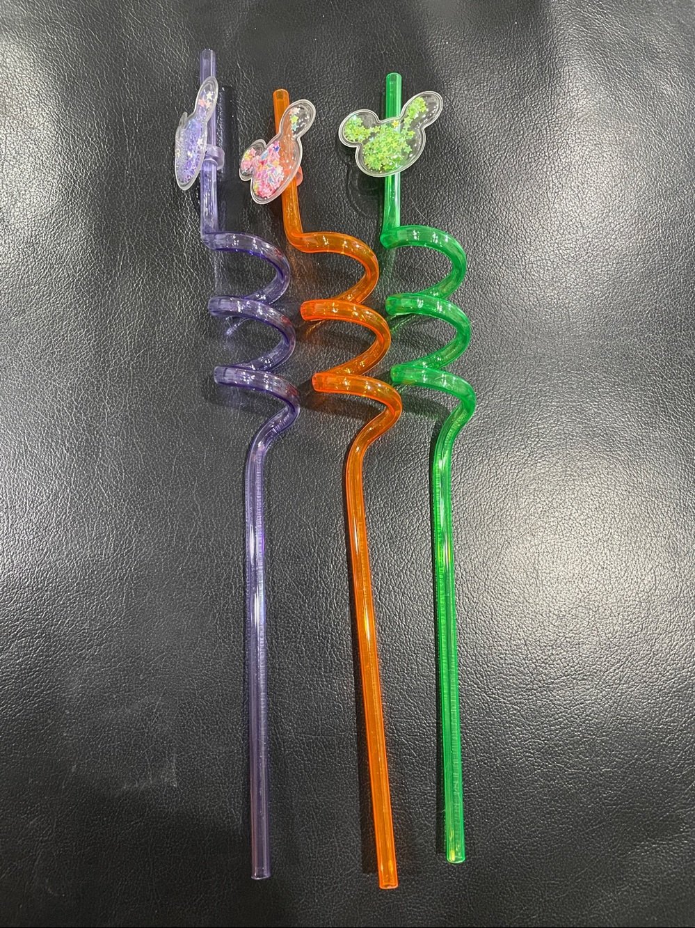 3 Silly Straws with Puffy Mickey Head filled with Confetti
